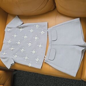 Gray Floral Embellished Top and Shorts Set